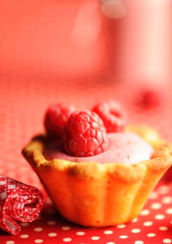 Cake with raspberry yogurt dessert with shallow DOF