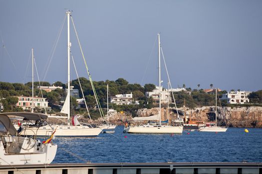 fishing boat in summer outside in sea at harbour background