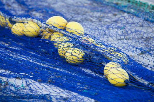 fishnet trawl rope putdoor in summer at harbour fishing