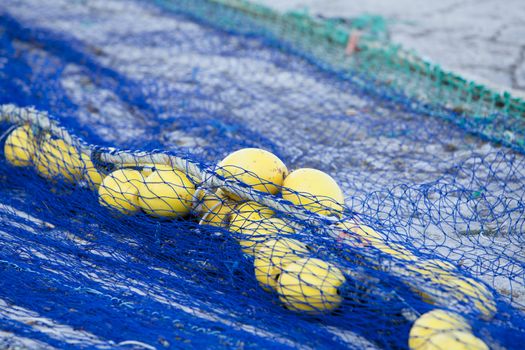 fishnet trawl rope putdoor in summer at harbour fishing