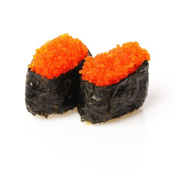 Tobiko sushi isolated on white background