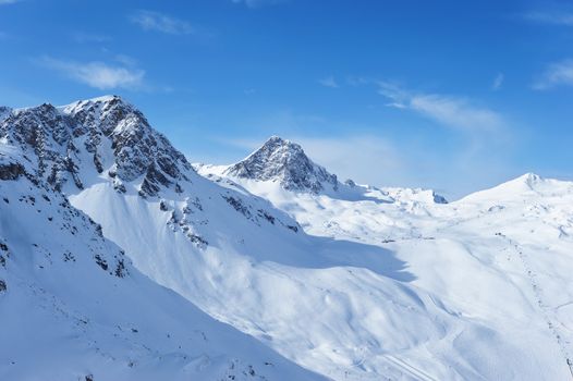 Mountains with snow in winter, Val-d'Isere, Alps, France