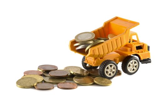 euro coins deliverd by yellow truck