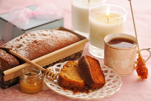 Fruit cake over table cloth