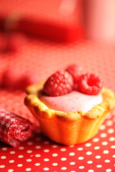 Cake with raspberry yogurt dessert with shallow DOF