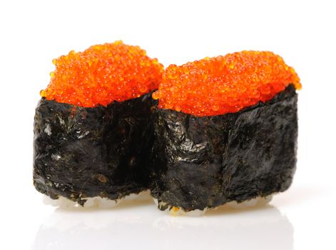 Tobiko sushi isolated on white background