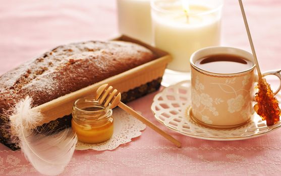 Fruit cake over table cloth