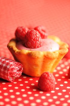 Cake with raspberry yogurt dessert with shallow DOF