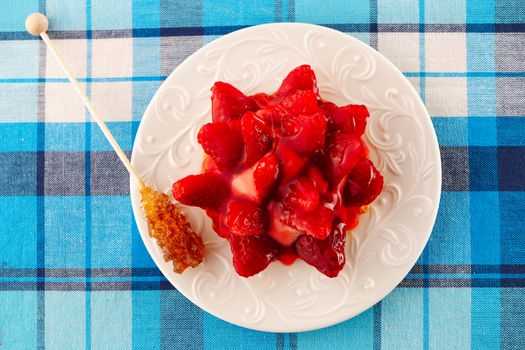 Homemade strawberry tart on table