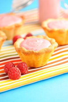 Cakes with raspberry yogurt dessert