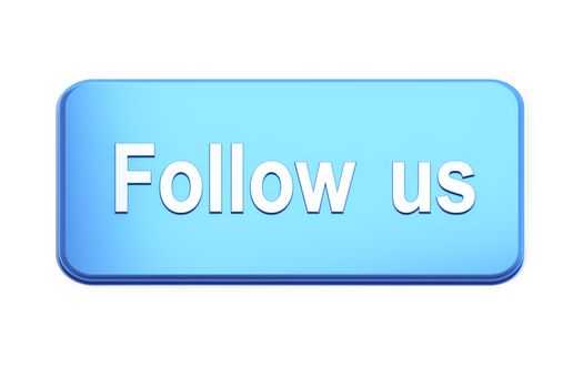 Blue  button with Follow Us text on white, 3d render