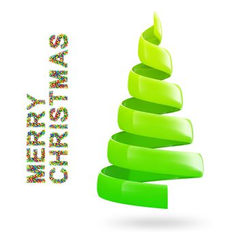 Christmas tree with colorful MERRY CHRISTMAS text on white background