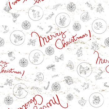Doodles seamles pattern with Christmas greetings