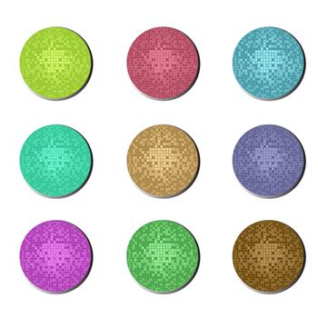 A series 9 disco ball buttons isolated on white