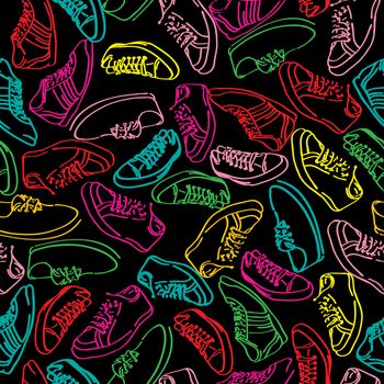 Hand drawn sketch tile pattern with snikers in colors.