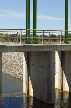 Almost finished sluice gate in the water diversion canal upstream the Alvito reservoir near Oriola village, part of the Alqueva Irrigation Plan, Alentejo, Portugal