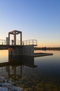 Outlet tower in a small irrigation dam, part of the Alqueva Irrigation Plan, Alentejo, Portugal