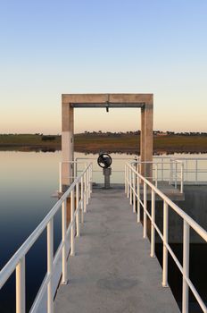 Outlet tower in a small irrigation dam, part of the Alqueva Irrigation Plan, Alentejo, Portugal