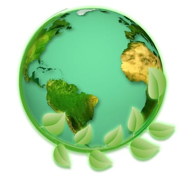 circle of green leaves that surround the planet earth for ecology in the world