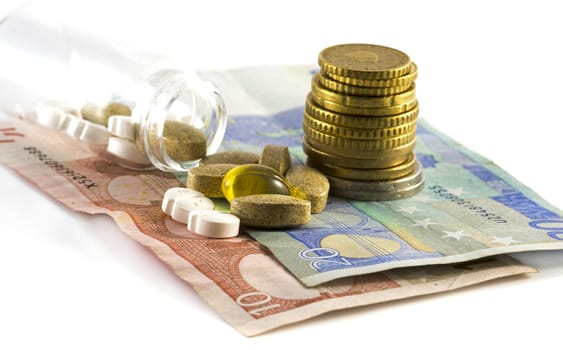 medicine and euro paper money