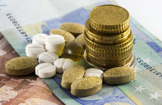 medicine and euro paper money