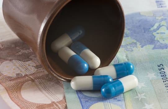 medicine and euro paper money