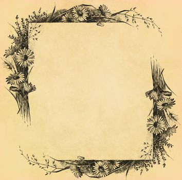 Vintage flower frame on old paper