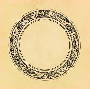 Vintage circle frame on old paper with copy space