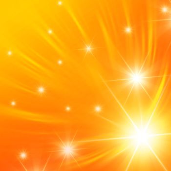 christmas orange background, abstract shining stars with white rays lights