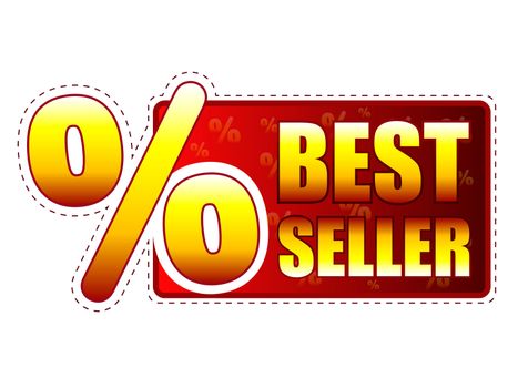 best seller - red and yellow label with text and percentage sign