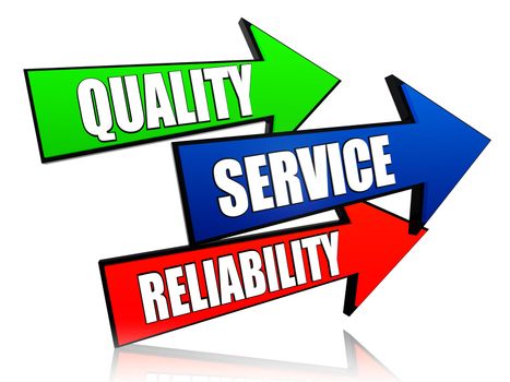 quality, service, reliability - words in 3d colorful arrows with text