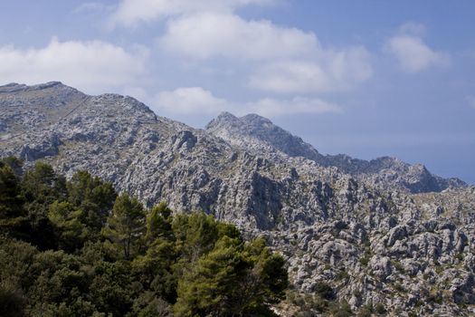 beautiful landscape panorama with mountain and mediterranean sea in summer