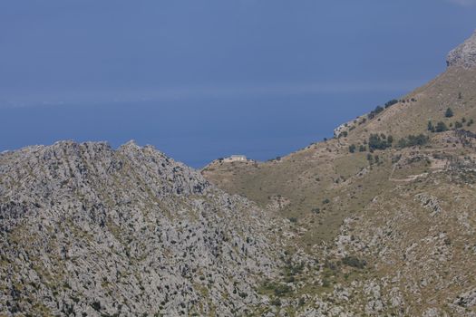 beautiful landscape panorama with mountain and mediterranean sea in summer