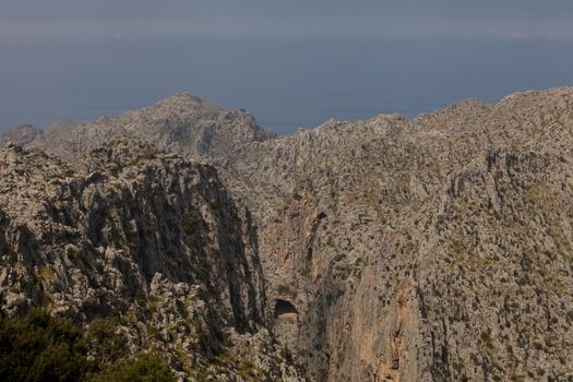 beautiful landscape panorama with mountain and mediterranean sea in summer