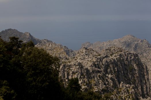 beautiful landscape panorama with mountain and mediterranean sea in summer