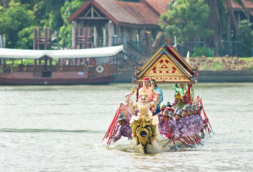 BANGKOK - NOVEMBER 2: Boat participating at a dress rehearsal for the Royal Barge Procession to celebrate the 85th birthday of King Bhumibol Adulyadej in Bangkok, Thailand on November 2, 2012.