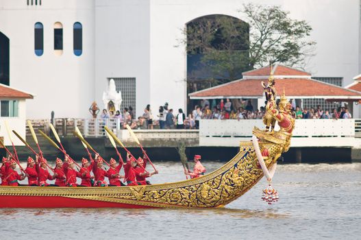 BANGKOK - NOVEMBER 2: Boat participating at a dress rehearsal for the Royal Barge Procession to celebrate the 85th birthday of King Bhumibol Adulyadej in Bangkok, Thailand on November 2, 2012.