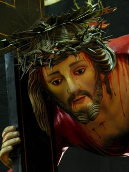 A detail of the statue of Jesus when He fell under the cross in Cospicua, Malta.