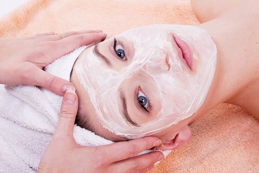 beautiful woman with towel relaxation massage wellness