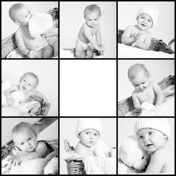 cute little baby smiling monochrome collage