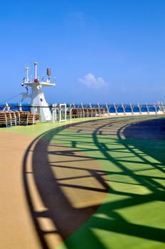 Shadow from the solarium deck of a cruise ship