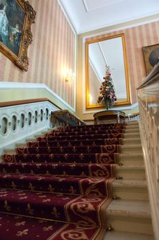 Classical design vintage staircase in an old style castle hotel