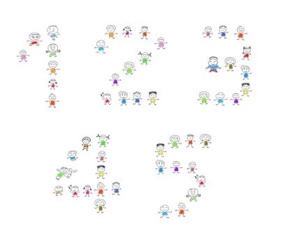 Cartoon numbers 1-5 and many children