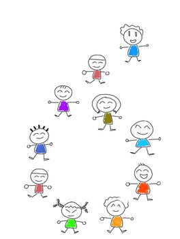 Cartoon numbers 6 and many children