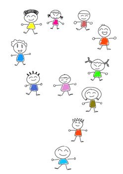 Cartoon numbers 9 and many children