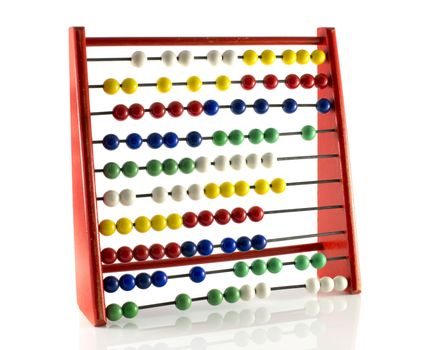 abacus with red green blue and white balls isolated on white