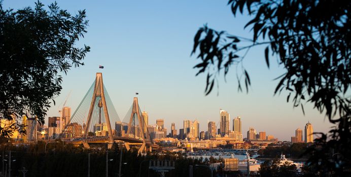 Anzac Bridge and Sydney skyline on a clear day