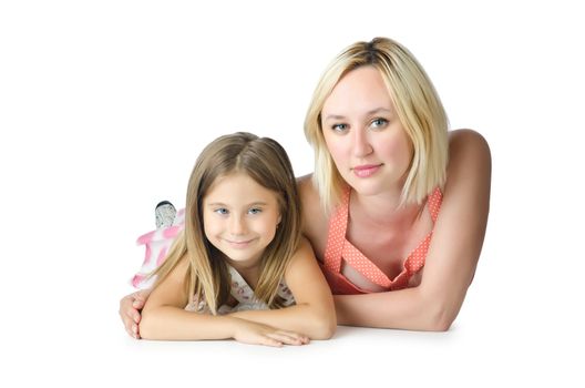 Mother with daughter isolated on white