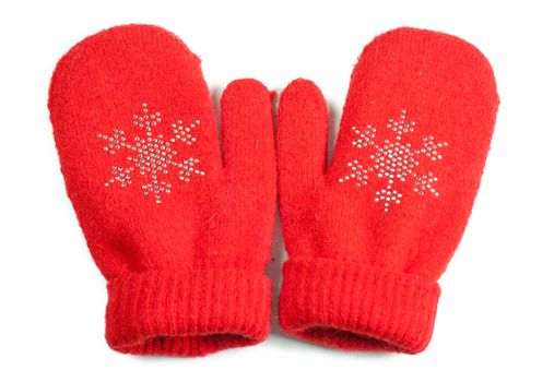 Red little baby mittens/gloves isolated on white background