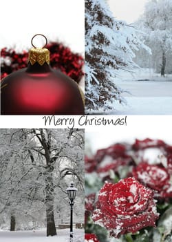 Christmas collage in red, black and white, christmas greeting